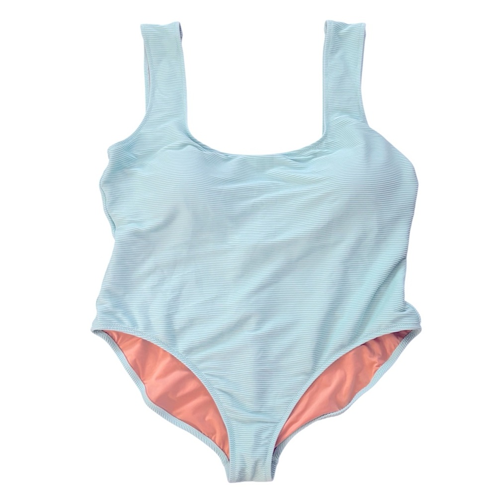 NWT J. Crew Aqua Blue Ribbed Squareneck One Piece Swimsuit Size 22 AU931